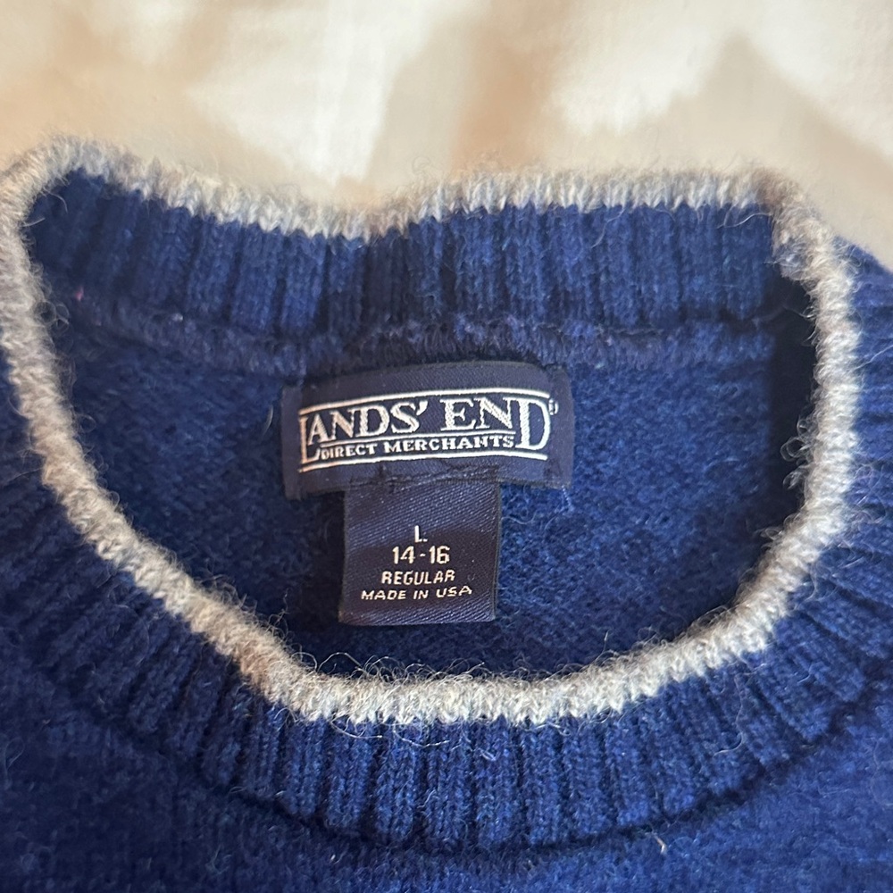 Vintage Lands' End Men's Blue Crewneck Wool Sweater - Picture 2 of 5
